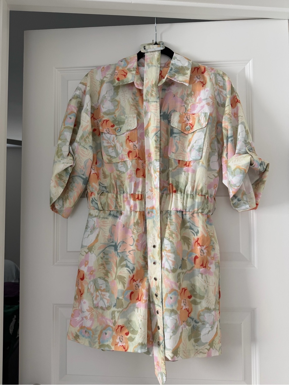 Lena Pastel Floral Button-Up romper in Peach, Green, Pink